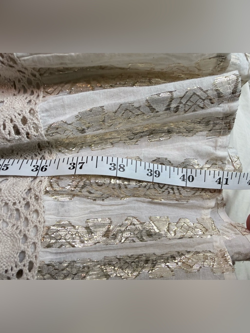 NWT Stunning Shimmery Cream and Gold Lace Metallic Embroidered Boho Midi Dress - Picture 15 of 15